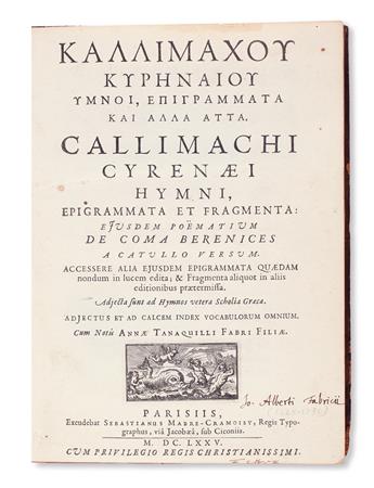 CALLIMACHUS. Hymni, epigrammata et fragmenta.  1675